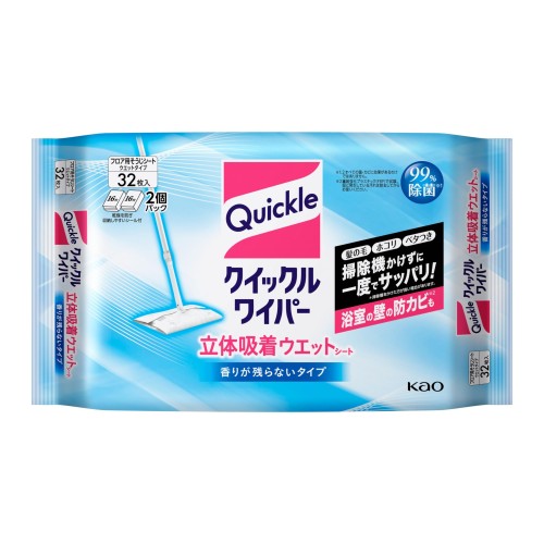 大容量クイックルワイパー フロア用掃除道具 立体吸着ウエットシート 32枚