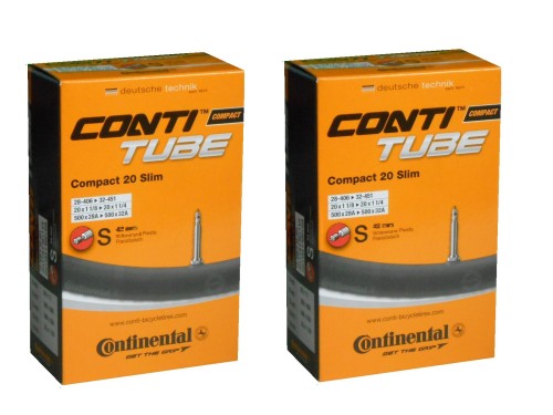 2本セット コンチネンタル Continental Compact20 Slim 20×1 1/8-20×1 1/4(28-406×32-451) 仏式チューブ 500×28A-500×32A (バル