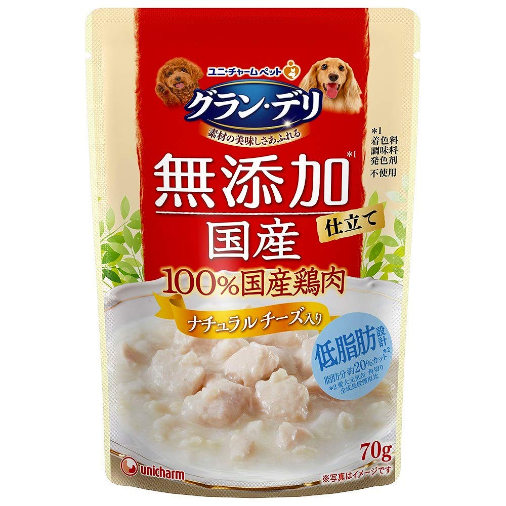 ユニ・チャーム グラン・デリ 無添加仕立て 国産パウチ ナチュラルチーズ入り 70g×12袋 まとめ買い