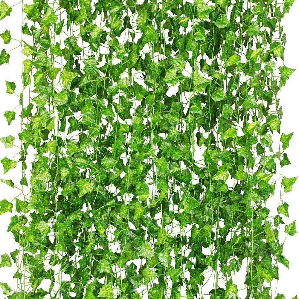 12本 2M フェイクグリーン 人工観葉植物 アイビー 造花 藤 壁掛け 葉 グリーン インテリア 飾り ホーム オフィス ベランダ ガーデン 吊り