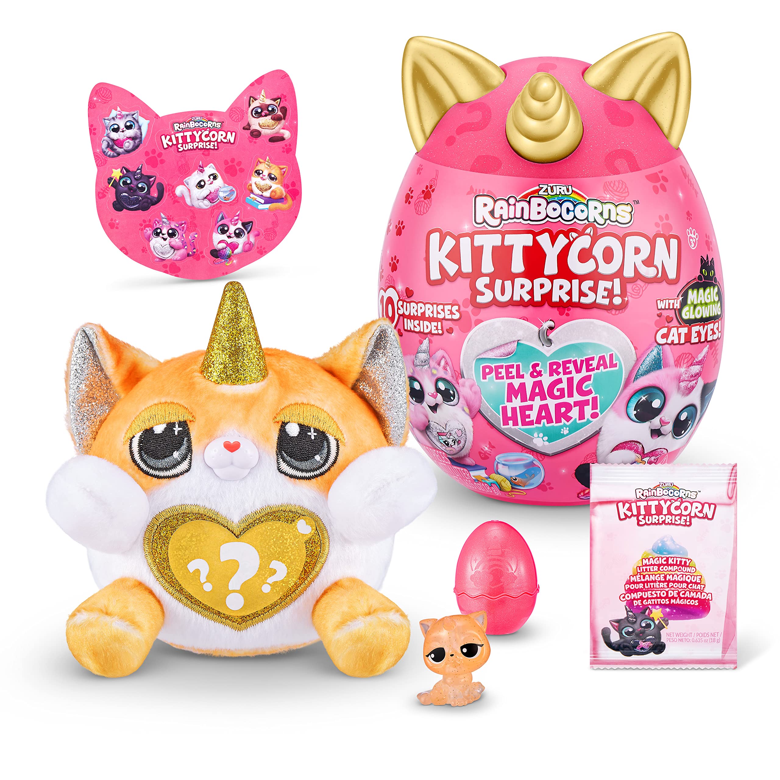 Rainbocorns Kittycorn Surprise Series 1 (Exotic Cat) by ZURU, Collectible Plush Stuffed Animal, Surprise Egg, Sticker Pack, Jell