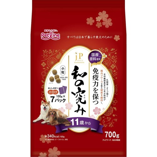 （まとめ買い）ペットライン JPスタイル和の究み 小粒 11歳から 700g(100g×7) 犬用フード ×4