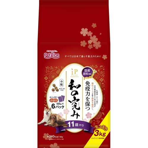 （まとめ買い）ペットライン JPスタイル和の究み 小粒 11歳から 3kg(500g×6) 犬用フード ×3
