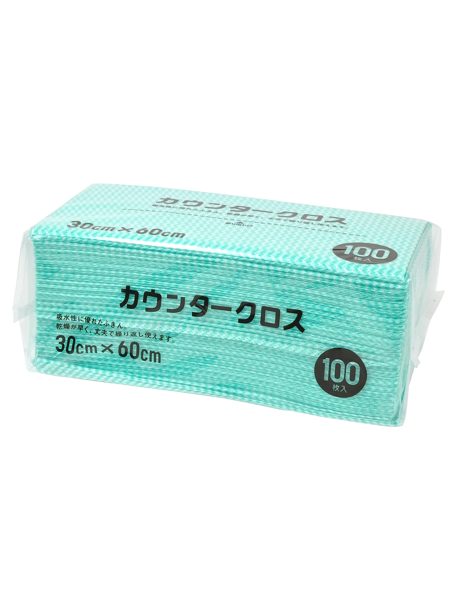 大和物産(Daiwa Bussan) カウンタークロス 100枚 グリーン 約60×30cm 使い捨て 不織布 ふきん テーブルダスター 業務用