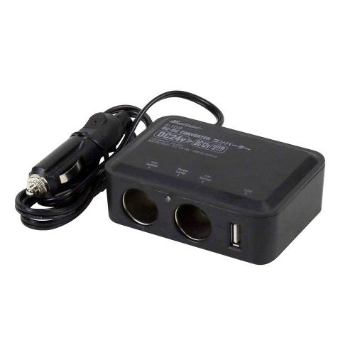 メルテックmeltec 車載用 DCDCコンバーター デコデコ 2way USBアクセサリーソケット DC24V ソケット2口3A・USB1口500m A アクセサリーソケットタイプ Meltec E