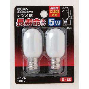 エルパELPA ナツメ球ロング 電球 照明 E12 5W ホワイト G-L10NBW