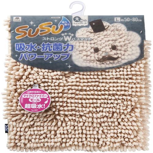 特許取得済み 山崎産業Yamazaki Sangyo バスマット 吸水 マイクロファイバー SUSU スウスウ ストロングW 抗菌 ペールアプリコット Lサイズ 50×80cm 191147