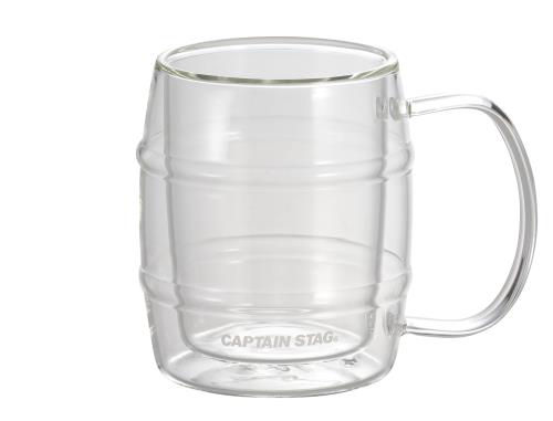 キャプテンスタッグCAPTAIN STAG 耐熱ガラス ダブルウォールグラス マグカップ 二重構造 樽ビアカップ 200ml UW-2030 クリア 約115持ち手含む×78×高さ93mm