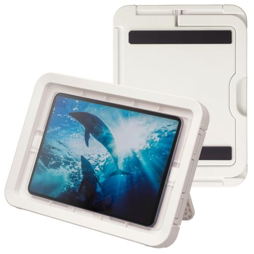 リズムRHYTHM タブレット 防水ケース 日本製 防水 IPX7 相当 お風呂 OK 角度調節可能な収納 スタンド ・ 壁掛け 背面 マグネット 白色 23.7x32.2x3.2cm Made in