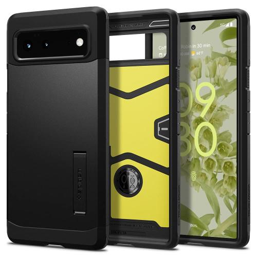 Spigen Pixel6 ケース 耐衝撃 スタンド機能 米軍MIL規格取得 三重構造 衝撃 吸収 タフ・アーマー ACS03442 (ブラック)