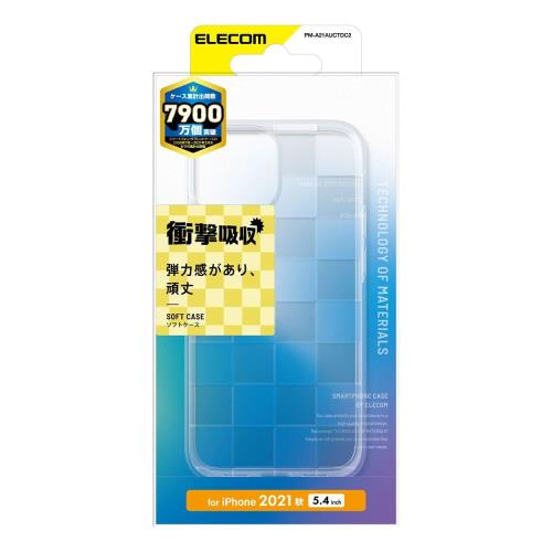 エレコム i Phone 13 mini ソフトケース 極み クリア カットライン 市松模様 PM-A21AUCTDC2