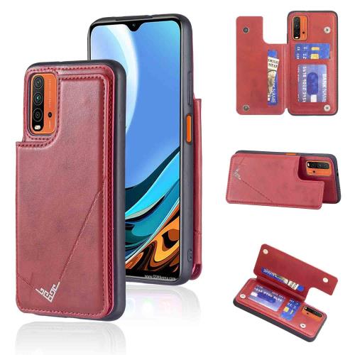 Anrek新型 XIAOMI REDmi 9T 用 背面 カードケース 手帳型 ランヤード付 背面カバー (レッド) シャオミ レッドミー9t スマホケース サイドマグネット カード収納 横置き機能 
