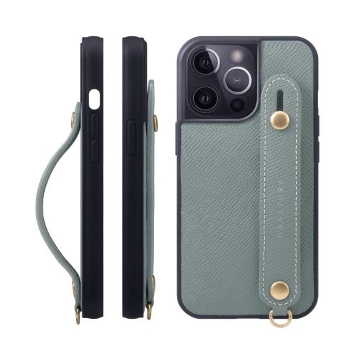 HANATORA i Phone13Pro ケース 本革 耐衝撃 背面ベルト スマホケース スマホ スタンド機能 ネック ストラップ 付き エンボスレザー ギフト マグネットなし ブルー ラン NGH