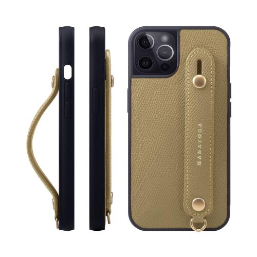 HANATORA i Phone12 12Pro ケース 本革 耐衝撃 背面ベルト スマホケース スマホ スタンド機能 ネック ストラップ 付き エンボスレザー ギフト マグネットなし グレージュ N