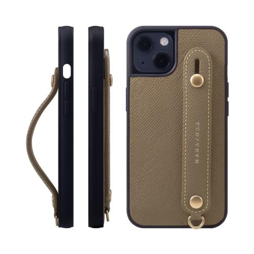 HANATORA i Phone14 ケース 本革 耐衝撃 背面ベルト スマホケース スマホ スタンド機能 ネック ストラップ 付き エンボスレザー ギフト マグネットなし トープ NGH-14-Ta