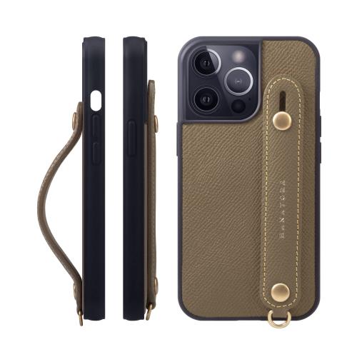 HANATORA i Phone14Pro ケース 本革 耐衝撃 背面ベルト スマホケース スマホ スタンド機能 ネック ストラップ 付き エンボスレザー ギフト マグネットなし トープ NGH-14