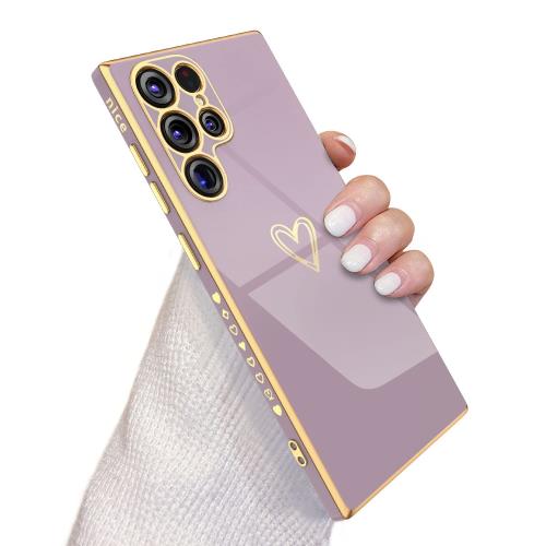 QLTYPRI Samsung Galaxy S22 Ultra 5G ケース SC-52C SCG14 ケース かわいい メッキラブハートソフト TPU カバー 女性 人気 軽量 スマホケース レン