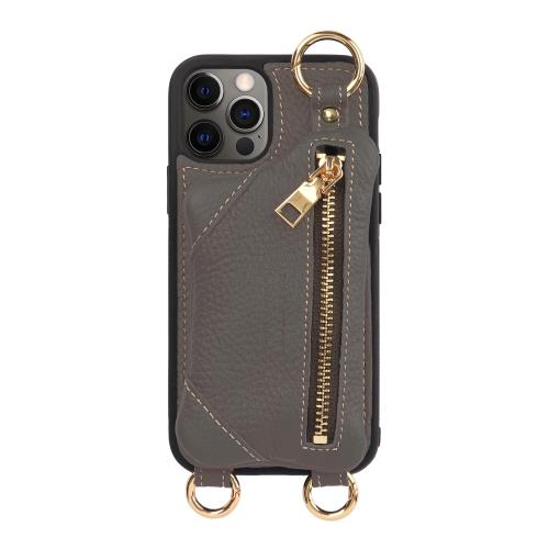 [HANATORA] i Phone 12Pro ケース ショルダー 本革 ファスナー スマホショルダー カバー カード 収納 小銭入れ グレージュ BPCJP-12Pro-Grege