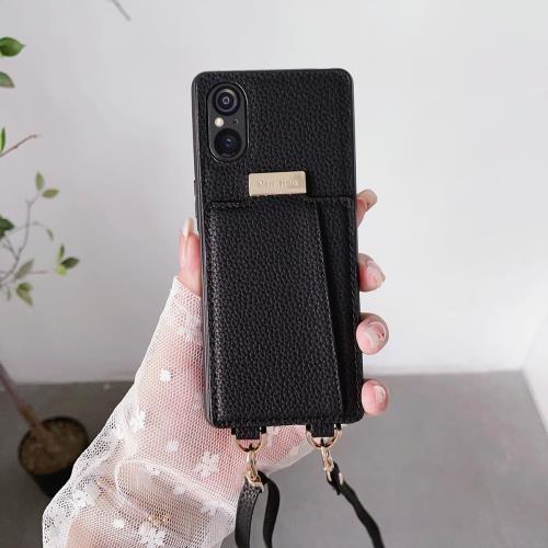 Nan Hou Xperia 5V ケース 手帳型 高質PU(超繊皮革)ファッション SO-53D SOG12 手帳型 斜めショルダーストラップ付き（長さ調整可能）耐衝撃 保護 背面鏡付き 人気 携帯