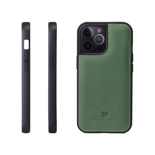 HANATORA i Phone15Pro ケース 本革 耐衝撃 スマホケース スマホ コードホルダー 付き イタリアンレザー ギフト バンパー型 マグネットなし グリーン GS-15Pro-Gree