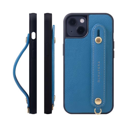 HANATORA i Phone15 ケース 本革 耐衝撃 背面ベルト スマホケース スマホ スタンド機能 ネック ストラップ 付き エンボスレザー ギフト マグネットなし ブルー イドラ NGH-1