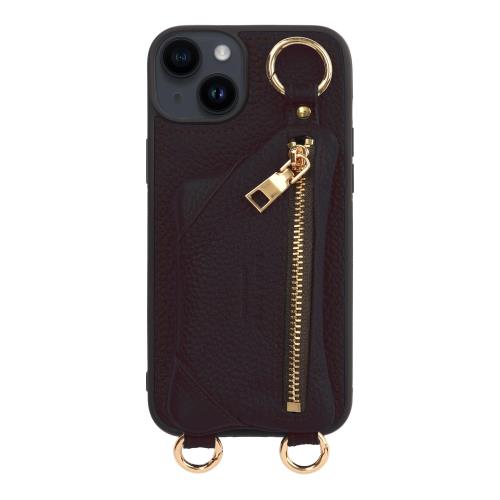 [HANATORA] i Phone 15Plus ケース ショルダー 本革 ファスナー スマホショルダー カバー カード 収納 小銭入れ オーバジーン BPCJP-15Plus-Aubergine