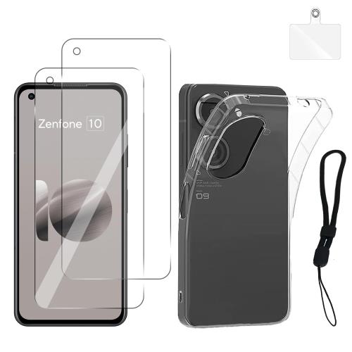 2枚セット Zenfone 10 AI2302 用の ガラス フィルム + ケース カバー クリア 液晶保護 フィルム 硬度9H 日本製素材旭硝子製 耐衝撃 + 全透明 カバー TPU 耐衝撃 薄型 