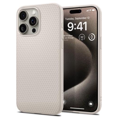 Spigen 創業18年の技術力 i Phone 15 Pro Max ケース マット ソフト 米軍MIL規格 耐衝撃 ワイヤレス充電 リキッド・エアー ACS07212 (ナチュラル・チタニウム)