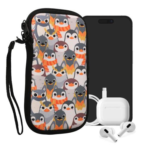 kwmobile スマホ 保護ケース M - 5.5対応 - ネオプレン クッション カバー - 内寸法 ペンギンデザイン グレー/黄色/茶色 15.2 x 8.3 cm 対応
