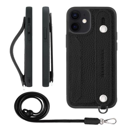 HANATORA i Phone12mini ケース 本革 耐衝撃 背面ベルト ストラップリング スマホケース スマホ スタンド機能 ネックストラップ 付き カードポケット シュリンクレザー ギフト 