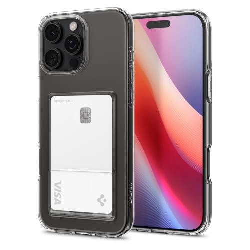 Spigen i Phone 16 Pro ケース カード収納 軽量 クリア 透明 米軍MIL規格 薄型 クリスタル・スロット ACS08144 (クリスタル・クリア)
