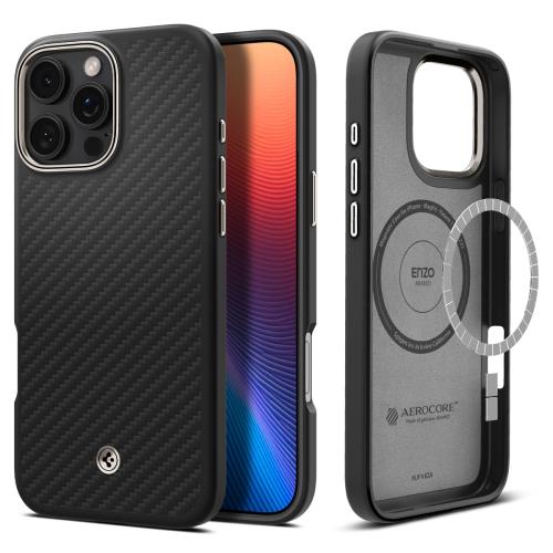Spigen i Phone 16 Pro Max ケース Mag Safe対応 マグネット搭載 マット 米軍MIL規格 エンツォ・アラミド・マグフィット ACS08501 (ブラック・ナチュラル)