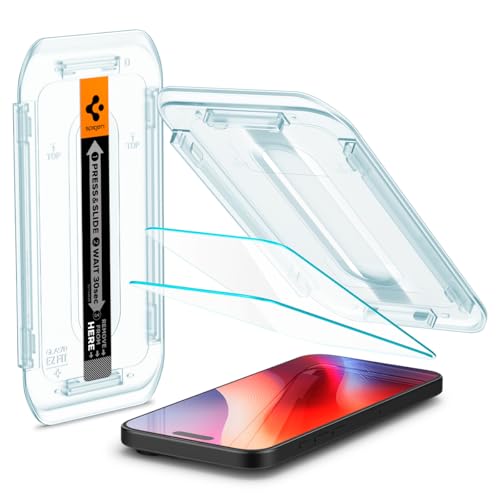 Spigen i Phone 16 Pro Max ガラスフィルム 9H硬度強化ガラス 貼り付けキット付き i Phone16Pro Max対応 保護フィルム ナノコーティング 飛散防止 ２枚入 EZ
