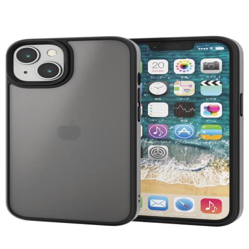エレコム i Phone 14 / 13 ケース 耐衝撃 米軍MIL規格 半透明 マット仕上げ ストラップホール付き ハイブリッドケース カメラ保護設計 ワイヤレス充電対応 指紋防止 ブラック PMW
