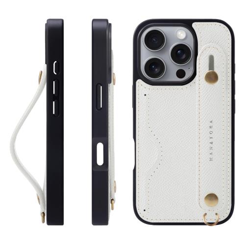 HANATORA i Phone16Pro ケース 本革 耐衝撃 背面ベルト カードポケット スマホケース スマホ スタンド機能 ネック ストラップ 付き エンボスレザー ギフト マグネットなし ホワ
