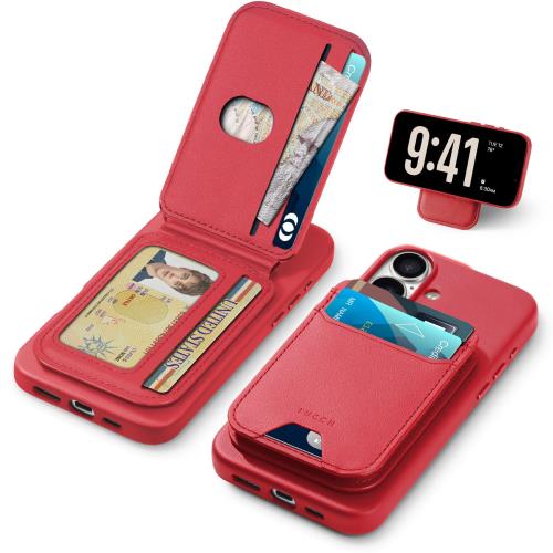 TUCCH i Phone16 対応 ケース PUレザー 折畳式カードケース付き あいふぉん16カバー 背面カード収納 軽量 薄型 取り外し可能 磁気吸着 ワイヤレス充電 [RFIDブロッキング] 横