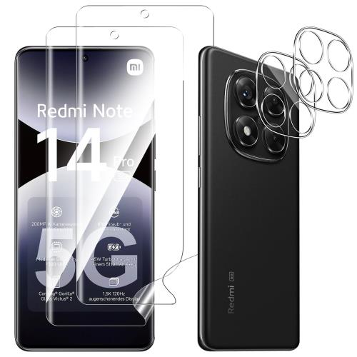 For Redmi NOTE 14 Pro 5G フィルム(2枚)+カメラフィルム（2枚） Mosasa Redmi NOTE 14 Pro 5G 用 フィルム 非ガラスTPU素材 3D設計 反射防止